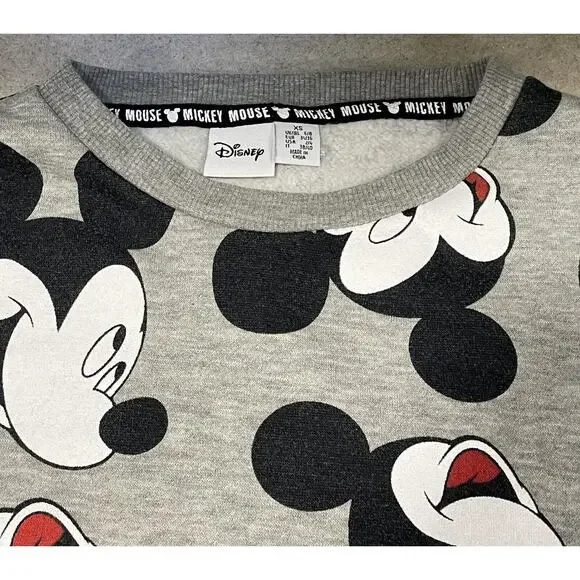 Disney Mickey Mouse Faces Pullover Crewneck Sweatshirt Gray Women’s X-Small 2/4 - Picture 7 of 11